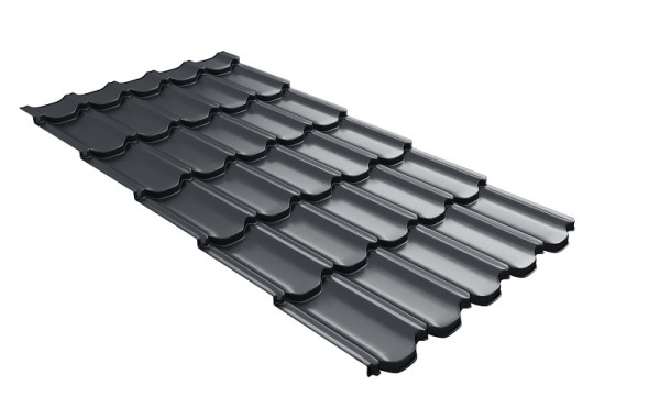 Металлочерепица квинта плюс с 3D резом 0,5 Satin RAL 7024 мокрый асфальт купить в Нижнекамске